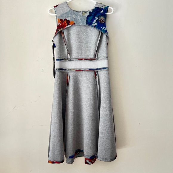 New! CALVIN KLEIN Brocade Floral Fit & Flare Grey Dress, Size 4 - Picture 9 of 14